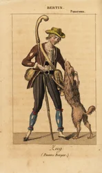 Franse acteur Bertin als Zug in het historische melodrama Pauvre Berger door Daubigny, Carmouche en Hyacinthe in het Theatre du Panorama Dramatique