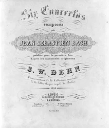 Frontispice van de partituur van de zes concerten door Jean Sebastien Bach (Johann Sebastian Bach)