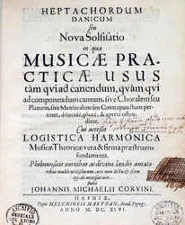 Frontispice van Heptachordum danicum door John Michael Corvinus