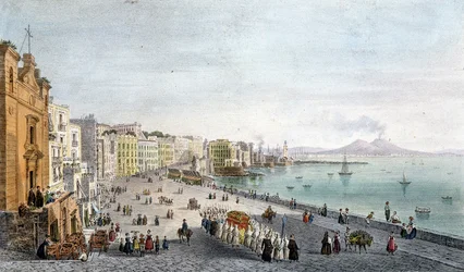Begrafenis in de Baai van Napels met de Vesuvius op de achtergrond