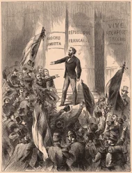 Gambetta, op de trappen van het stadhuis in Parijs, de Republiek uitroepend na de gevangenneming van Napoleon III bij de slag om Sedan in de Frans-Pruisische Oorlog van 1870