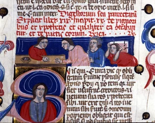 Dobbelspellen (gioco dei dadi) manuscript uit de 14e eeuw. Biblioteca Nazionale Braidense, Milaan
