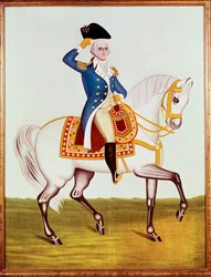 Generaal Washington op zijn witte paard (aquarel)