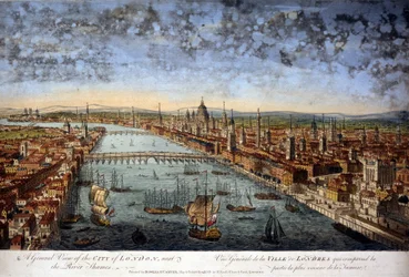 Algemeen overzicht van de stad Londen inclusief het dichtstbijzijnde deel van de Theems. 1800.