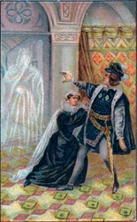 Gertrude, Hamlet en de geest van Hamlets vader. In 