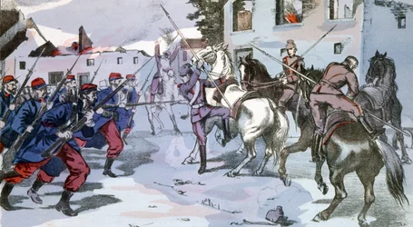 Gevechten van man tot man bij Epernay, Frankrijk tussen Duitse en Franse troepen