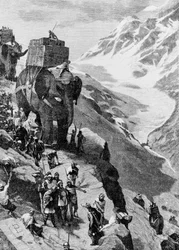 Hannibal steekt de Alpen over met olifanten om in Italië aan te komen