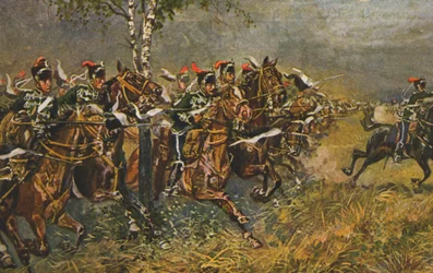 Historische ansichtkaart met oorlogsmotief, aanval op Pruisische troepen, Duitsland