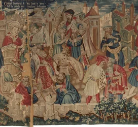 Geschiedenis van Sint Piat en Sint Eleuthère, Scène 4: Hirineus vernietigt het afgodsbeeld van de Doornikse mensen