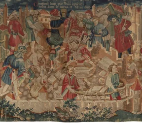 Geschiedenis van Sint Piat en Sint Eleuthère, Scene 5: Hoe de heilige Piat de kerk van Onze Lieve Vrouw stichtte en de doopvonten maakte