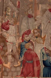 Geschiedenis van Sint Piat en Sint Eleuthère, Scene 6 Detail midden. Doopscène, mensen die helpen