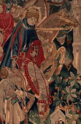 Geschiedenis van Sint Piat en Sint Eleuthère, Scène 8, Detail midden. Ruiters.