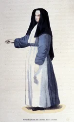 Hospitaalzuster van het Hôtel-Dieu in Parijs (gravure uit een album over religieuze orden, Parijs)