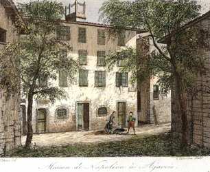 Huis van Napoleon in Ajaccio - Kleurgravure 19e eeuw