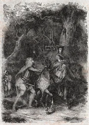 Hypalca gearresteerd door Rodomont - gravure uit 1851 van 