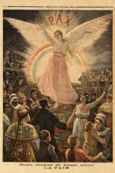 Illustratie voor de nieuwjaarswensen van 1894, vrede voor alle naties. Gravure in ‘Le Petit Journal’, 1/01/1894. Collectie Selva.