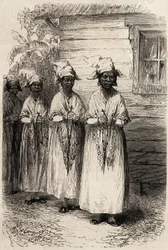 Inheemse vrouwen van Guyana, bij de katholieke processie van het Fête-Dieu