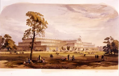 Industriële revolutie: uitzicht op het Crystal Palace, gebouwd door Joseph Paxton voor de Wereldtentoonstelling van 1851 in Londen (Hyde Park) 19e eeuw