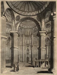 Interieur van de Blauwe Moskee, Istanbul, Turkije - 1838 - gravure