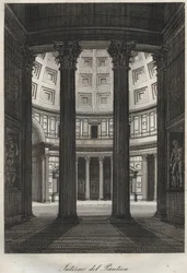 Interieur van het Pantheon, Rome - gravure uit 