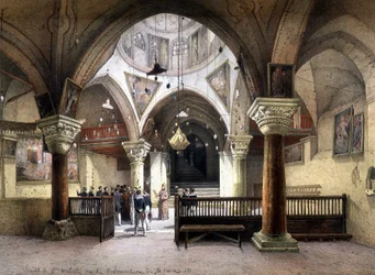 Interieur van de kapel van St. Helena, Jeruzalem. 19e-eeuwse gravure.