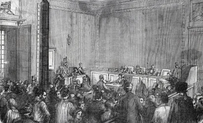 Interieur van de correctionele politie, 6e kamer in Parijs in de 19e eeuw - Gravure in 