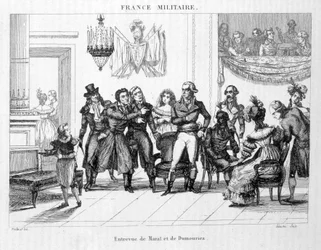 Interview van Joachim Murat (1767-1815) en Dumouriez (1739 - 1823) - Gravure uit de 19e eeuw