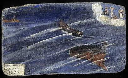 Italiaanse ex-voto voor een schipbreuk in 1879 - schilderij op hout