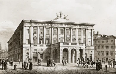 Italië, Triëst, Uitzicht op het Teatro Grande, gravure