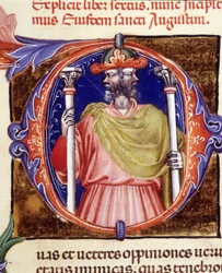 Janus, Romeinse godheid, twee tegenovergestelde gezichten - uit een manuscript van 
