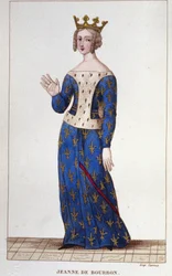 Jeanne de Bourbon (1338-1378). Koningin van Frankrijk van 1364 tot 1378. Gravure uit 1830