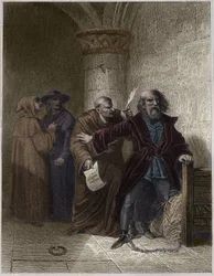 Jerome van Praag weigert te herroepen - Jerome van Praag (1379-1416) kerkhervormer, weigert te herroepen - Gravure in 