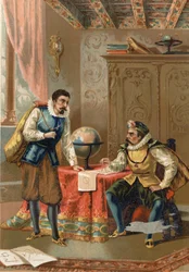 Johannes Kepler (Keppler) (1571-1630) met Tycho Brahe (1546-1601), astronomen, Praag in 1600 - naar La Ciencia y sus Hombres van Louis Figuier, Barcelona 1881