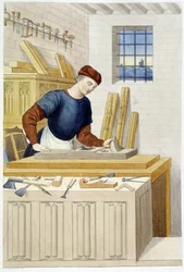 Timmerwerk in de 16e eeuw - gravure