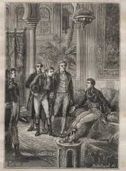 Reis (1798) door Frederic Conrad (Konrad) Hornemann (1772-1801) naar Fezzan (Libië): Hornemann wordt verwelkomd door Bonaparte in Caïro (Egypte) - illustratie uit 