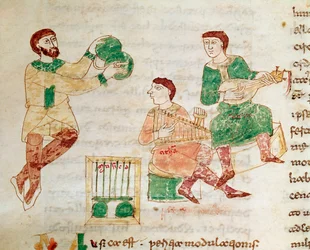 Goochelaar en hofmuzikanten (miniatuur, 9e eeuw)