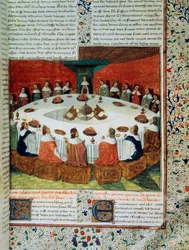 Koning Arthur en de Ridders van de Ronde Tafel bij de verschijning van de Heilige Graal.