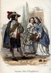 Koning Karel I van Engeland (Charles I Stuart) (1600-1649) verleidt jonge vrouwen. Gravure uit 1842 in 