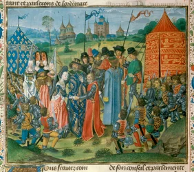 Koning Karel VI overhandigt zijn dochter Isabella van Frankrijk aan Richard II, koning van Engeland