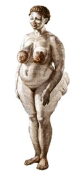 De Hottentot Venus, vrouw van het Bochiman-ras, gravure uit 1815.