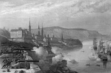 De verdediging van Quebec door de Graaf De Frontenac. in "Algemene Geschiedenis van de Marine" door Van Tenac
