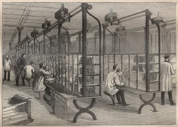 De post: het sorteren van post in het Hotel des Posts de Paris - Gravure in 