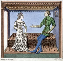 Lancelot en Guinevere in gesprek - extract uit Lancelot du lac, gebaseerd op document uit 1370