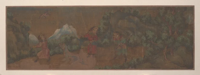 Landschapsschilderij van figuur in boslandschap (albumblad; kleur op zijde)