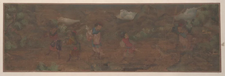 Landschapsschilderij van figuur in boslandschap (albumblad; kleur op zijde)