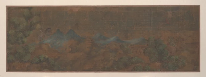 Landschapsschilderij van figuur in boslandschap (albumblad; kleur op zijde)