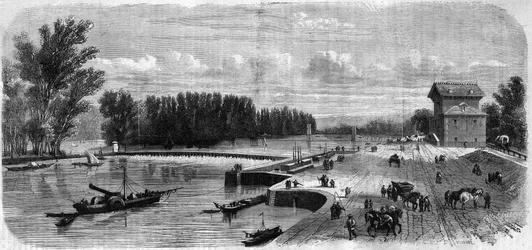 De dam van Suresnes - Gravure in Le Journal Illustré
