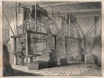 Het weven van zijde - Gravure in 