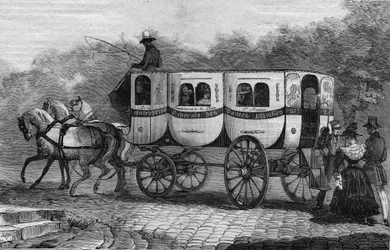 Les Omnibus de Paris in de 19e eeuw: la dame blanche - gravure uit 1892