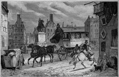Les Omnibus de Paris in de 19e eeuw: de driewieler - gravure uit 1892